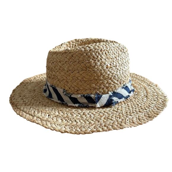 Hat Attack Daily Fedora 100% Raffia Hat with Striped Hatband Size M/L